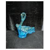 Blue Art Glass Swan Dish