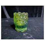 L.E. Smith Green Carnival Glass Toothpick Holder