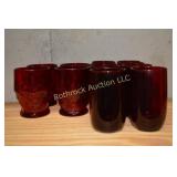 (8) RED DRINKING GLASSES, (4) RED DRINKING GLASSES