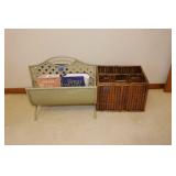 METAL MAGAZINE RACK WITH BOOKS & WOODEN MAGAZINE