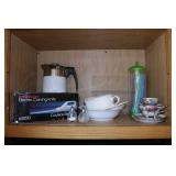 (2) TEACUPS & SAUCERS, CORNINGWARE COFFEE POT,