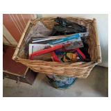 TOYS, CRAYONS, MISC IN BASKET & BIN