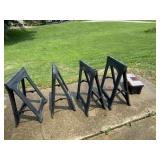 4 saw horses and tool box