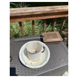 Old measuring cup, bowl and popcorn popper