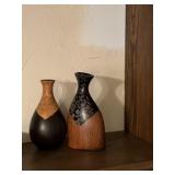 3 wood vases, pottery pitcher and cast
