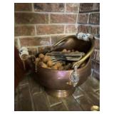 Copper pitcher with porcelain handles