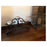 Decor including metal and wood vases and