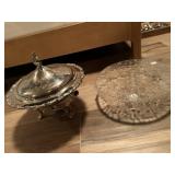 Crate and barrel cake plate and silver plate