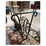 Heavy metal magazine holder side table with glass