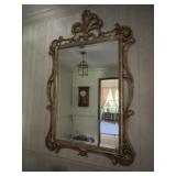 Gold tone mirror. Wood. Very Heavy