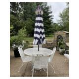 Patio table and 4 chairs and umbrella.
