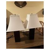 Two black lamps 21 inches tall. One of the shades