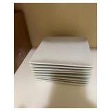 8 square red crate & barrel plates and white