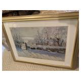 Winter scene print by Claude Monet. Measures 29
