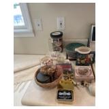 Plates, sandstone coasters, and miscellaneous