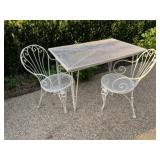 White metal patio table and two chairs