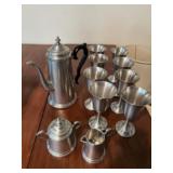 Pewter set. Coffee pot with wood handle is