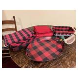 Plaid table linens plastic plate and misc.