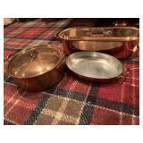 Three copper/copper look pans