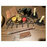 Old salt and pepper shakers, police baton,