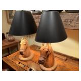 2 Wood horse head lamps