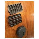 Cast iron cornbread mold and misc.