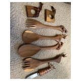 Wood utensils with animal carvings