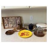 Wood tray and other wood items including grinder,