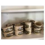 Set of quail soup mugs saucers and mugs. Eight