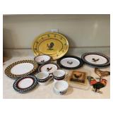 Rooster dinnerware and misc. large yellow platter