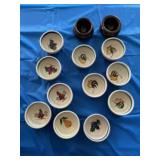 Small dipping bowls. Chicken, fruit and brown