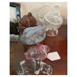 Animal covered dishes and solid glass hippo