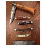 Pocket knives and Opinel knife. Two pocket k