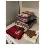 Table linens including rooster napkins