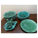 Green Wedgewood salad plates, salt and pepper