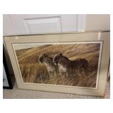 Elephant sketch and two lion prints