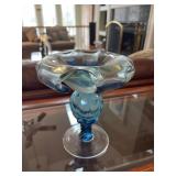 Waterford evolution blue art glass pedestal