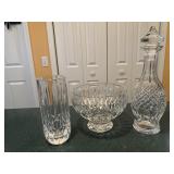 Waterford vase, decanter and bowl