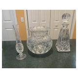Waterford decanter, bud vase and unity vase