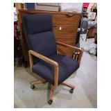 Desk chair black cloth and wooden armed