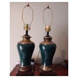 Two matching lamps green and gold