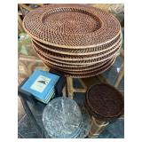 Rattan woven charger plates and coaster sets