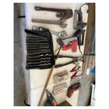 Auger wood bits, magnet, crescent, wrenches,