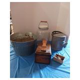 Vintage glass pickle jar and other vintage items