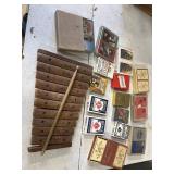 Vintage wood, xylophone and playing cards. We are