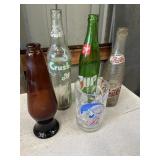 Vintage Amber glass beer bottle three soda