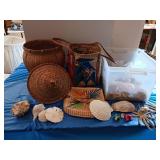 Two baskets with lids tote of seashells