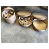 Three shaker style wood boxes with wood toy parts