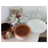 Miscellaneous glassware , two small planters.