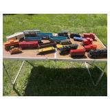 Vintage train cars, including Lionel 666 steam